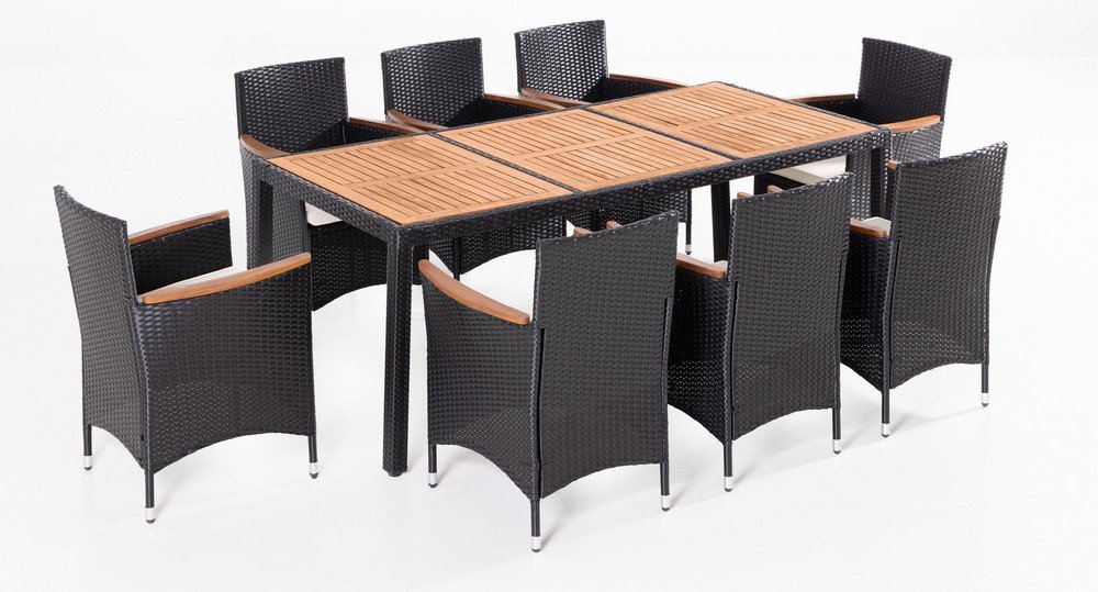 17tlg. Dining-Set VERA aus Polyrattan mit Holztisch inkl. Polsterauflagen