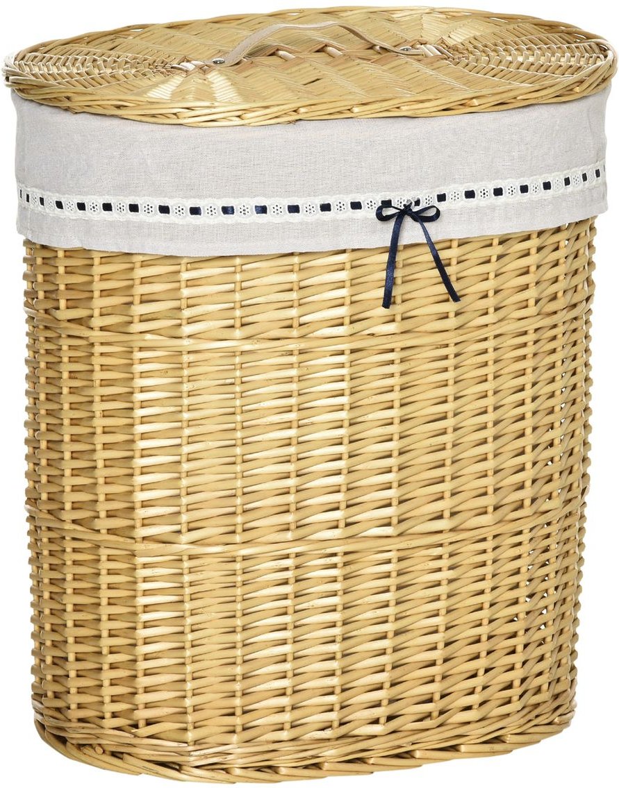 Wäschekorb aus Weide Weidenrute Wäschesammler geflochten mit Deckel Natur 100L 51 x 38 x 57 cm