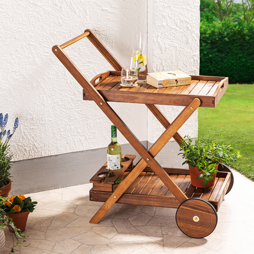 Servierwagen mit Rollen aus Akazienholz, ca. 82 x 60 x 90 cm