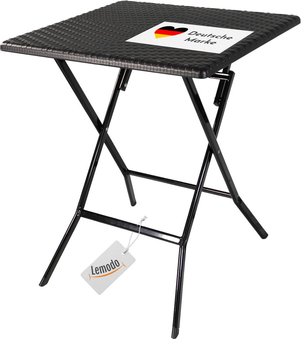 Klapptisch in Rattan-Optik, Balkontisch mit Tischplatte 62 x 62 cm (L x B), schwarz