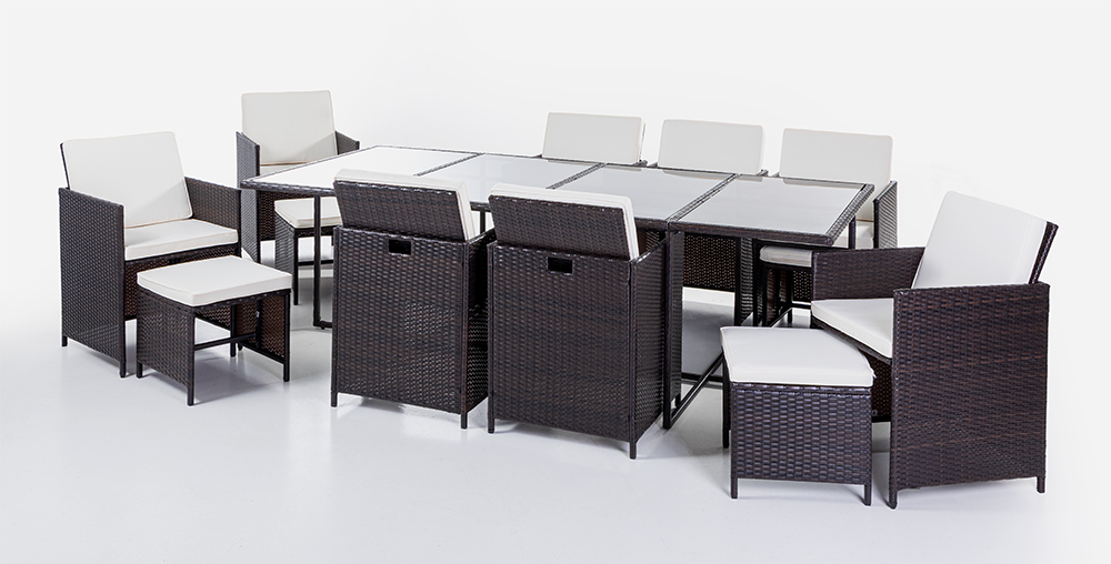 33tlg. Polyrattan-Sitzgruppe CUBE 4+8 mit platzsparendem Würfelsystem - Braun