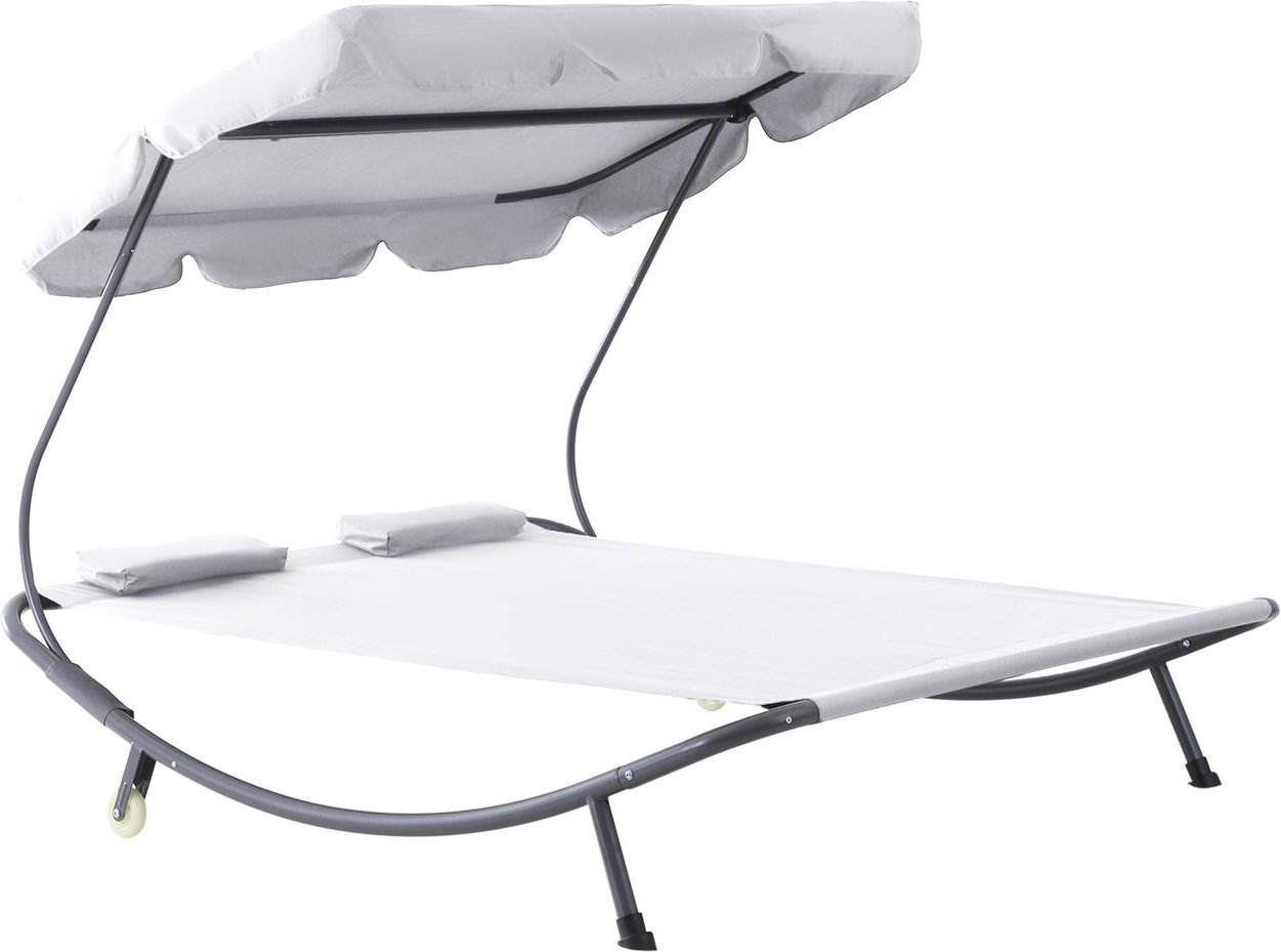 Thumbnail - Doppelliege Sonnenliege Relaxliege mit Sonnendach rollbar Stahl Cremeweiß/Grau
