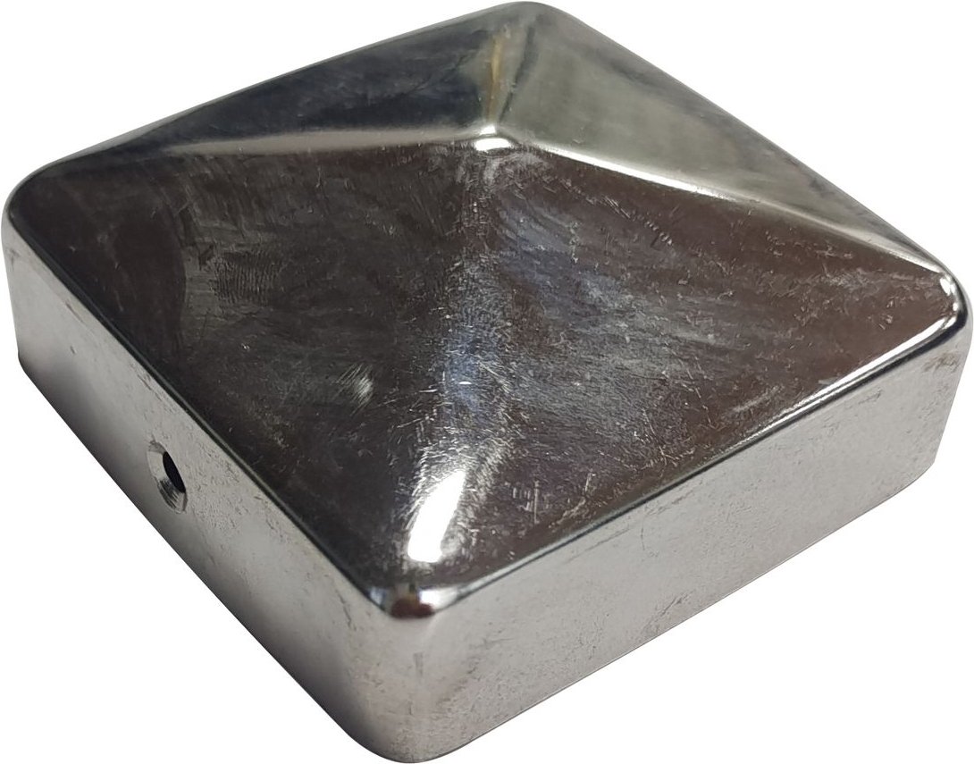 4-tlg. Pfostenkappen aus Edelstahl, ca. 9,1 x 9,1 cm – Schwarz