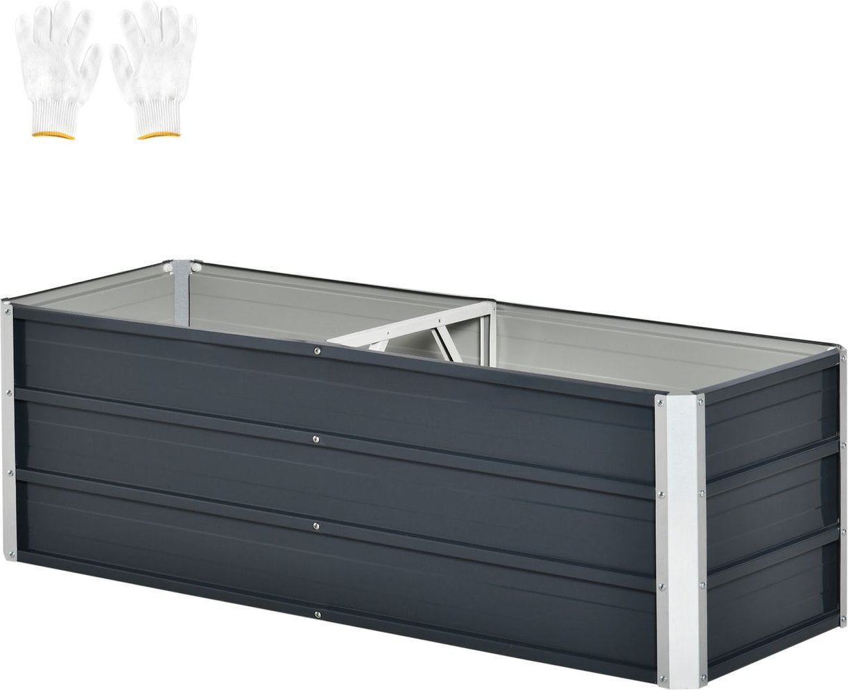 Hochbeet aus Stahl Gartenbeet Blumenkasten Blumenkübel mit Handschuhe Dunkelgrau 125 x 47 x 40 cm