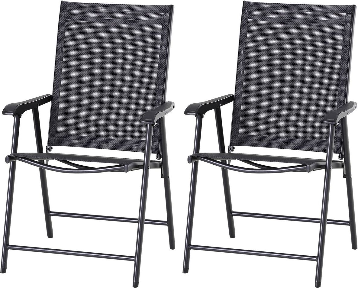 Klappstuhl mit Armlehne 2er Set Campingstuhl Angelstuhl Metall Schwarz 58 x 64 x 94 cm