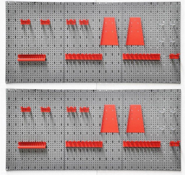 Werkzeugwandset 1: 2 x KREHER Werkzeugwand mit 14 tlg. Hakenset