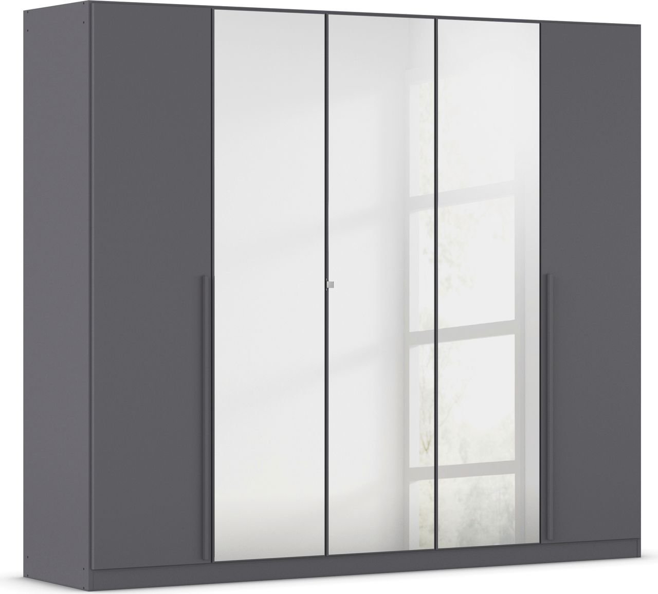 rauch Alba Kleiderschrank 5-türig, mit Spiegel, Farbe Grau metallic Breite 226 cm