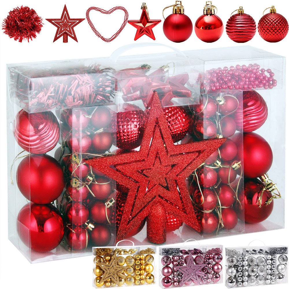 Thumbnail - Weihnachtsbaumkugeln Christbaumschmuck Kugeln 66 tlg 3-6cm rot