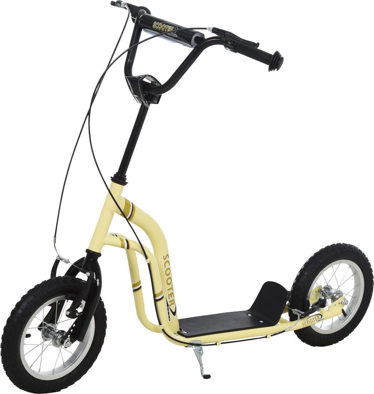 Kinderroller Scooter Tretroller Cityroller Kinder Roller Kickboard mit Luftreifen 12 Zoll Beige 120 x 58 x 80-85 cm