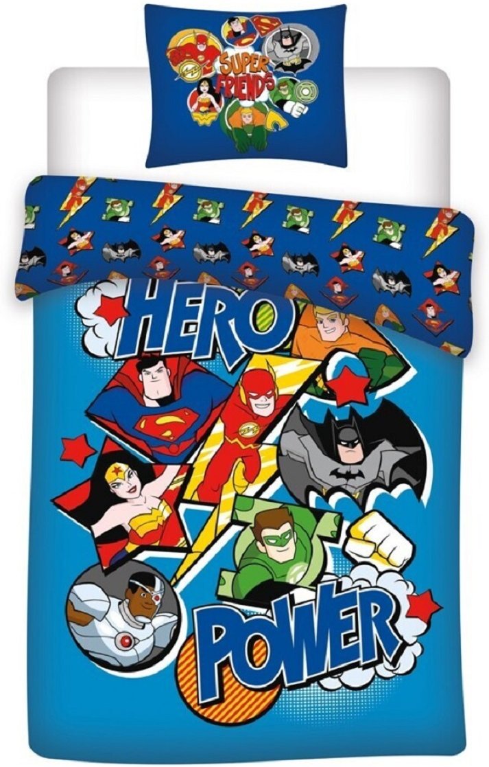 DC Comics Justice League Bettwäsche Set 140×200 cm + 65x65 cm – Bio-Baumwolle
