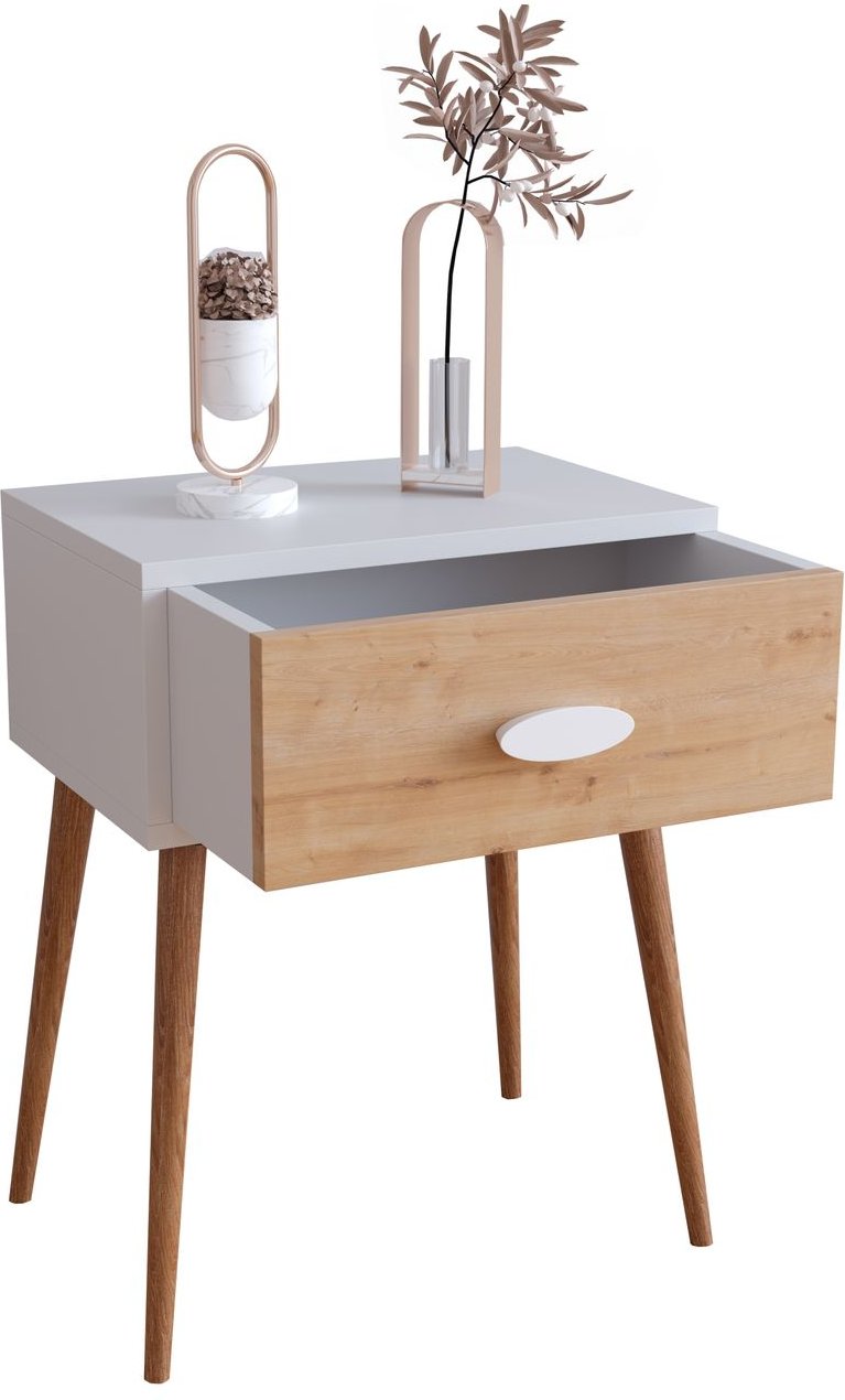 Nachttisch "Singol L" Honig-Eiche/Weiß