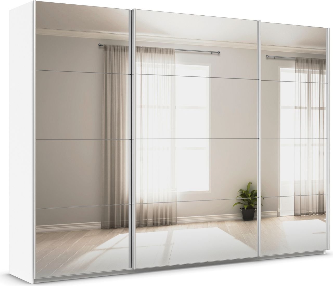 rauch Quadra Kleiderschrank 3-türig, mit Spiegel, Farbe Weiß Breite 315 cm