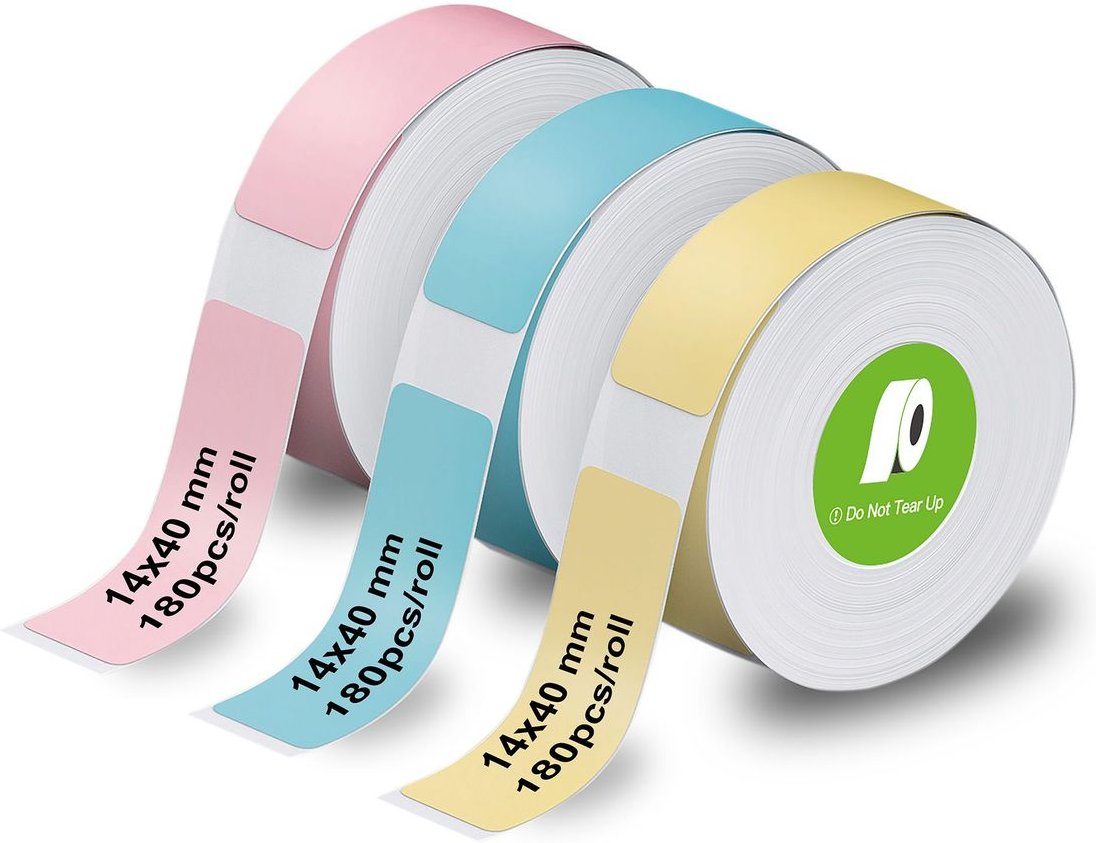 Etikettenrolle 180er für Etikettendrucker OLYMPIA P22, 14x 40mm, rosa, blau, gelb, 3er-Pack