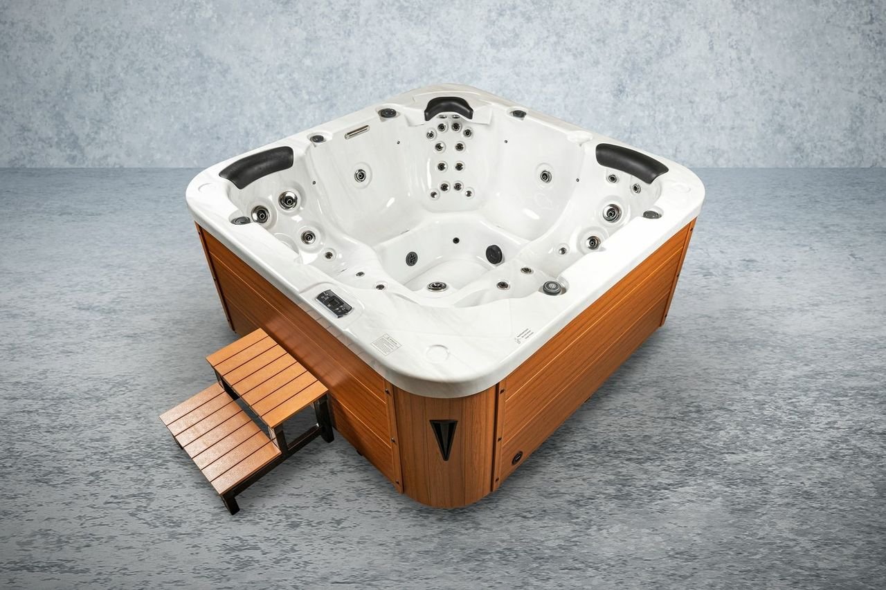 Outdoor-Whirlpool 215x215 cm für 5 Personen mit 53 Massagedüsen Heizung und Thermoabdeckung