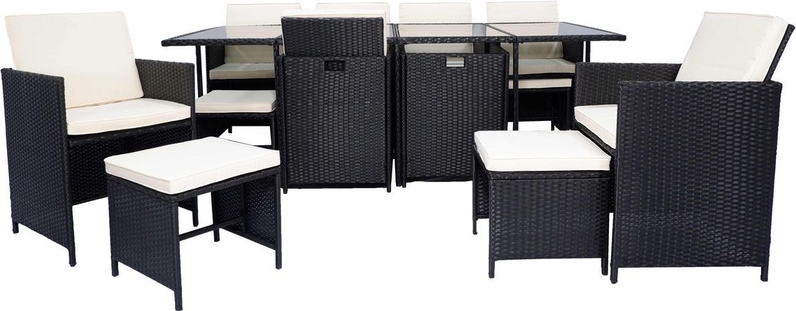 33-tlg. Polyrattan-Sitzgruppe CUBE 4+8 mit platzsparendem Würfelsystem - Schwarz