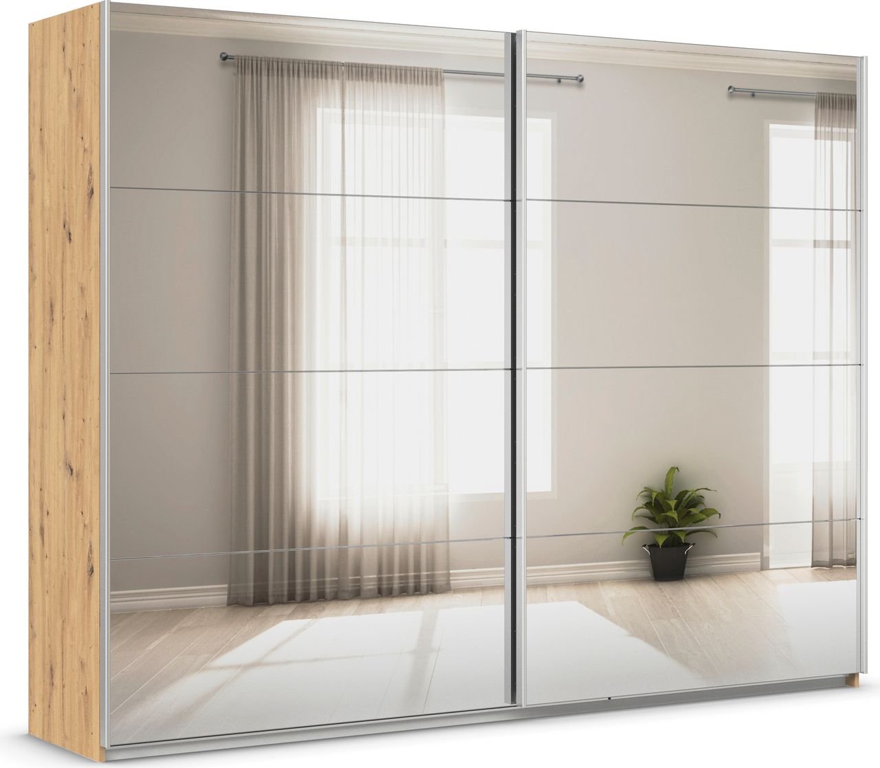 rauch Quadra Kleiderschrank 2-türig, mit Spiegel, Farbe Eiche Artisan Breite 271 cm