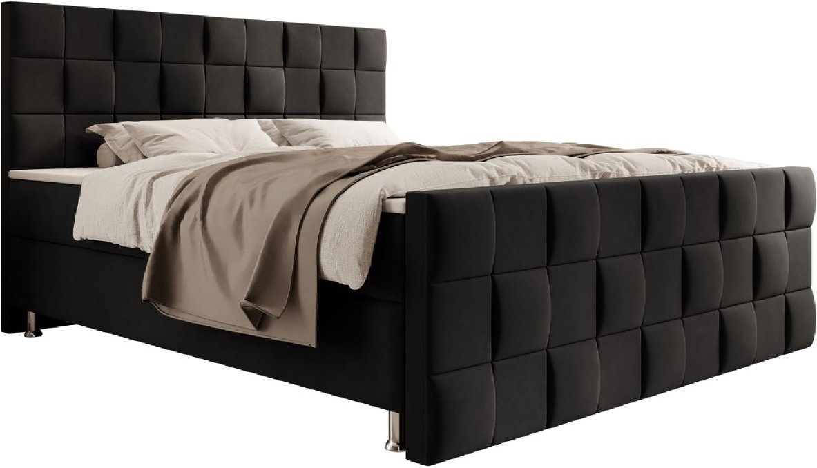 Boxspringbett Tarifa 180x200cm Velour Schwarz / SL 3 / Deren 22