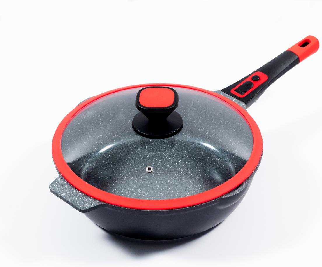 Click-Grip Bratpfanne Aluguss mit Keramikbeschichtung Ø32cm mit Glasdeckel