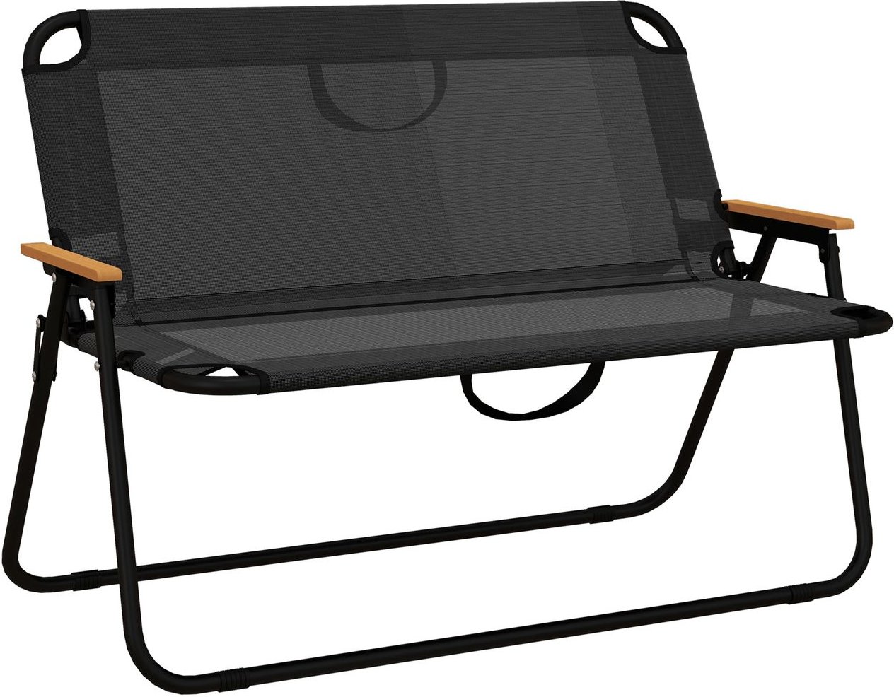 Gartenbank Sitzbank, Klappbare 2-Sitzer Campingbank bis 220 kg belastbar Schwarz