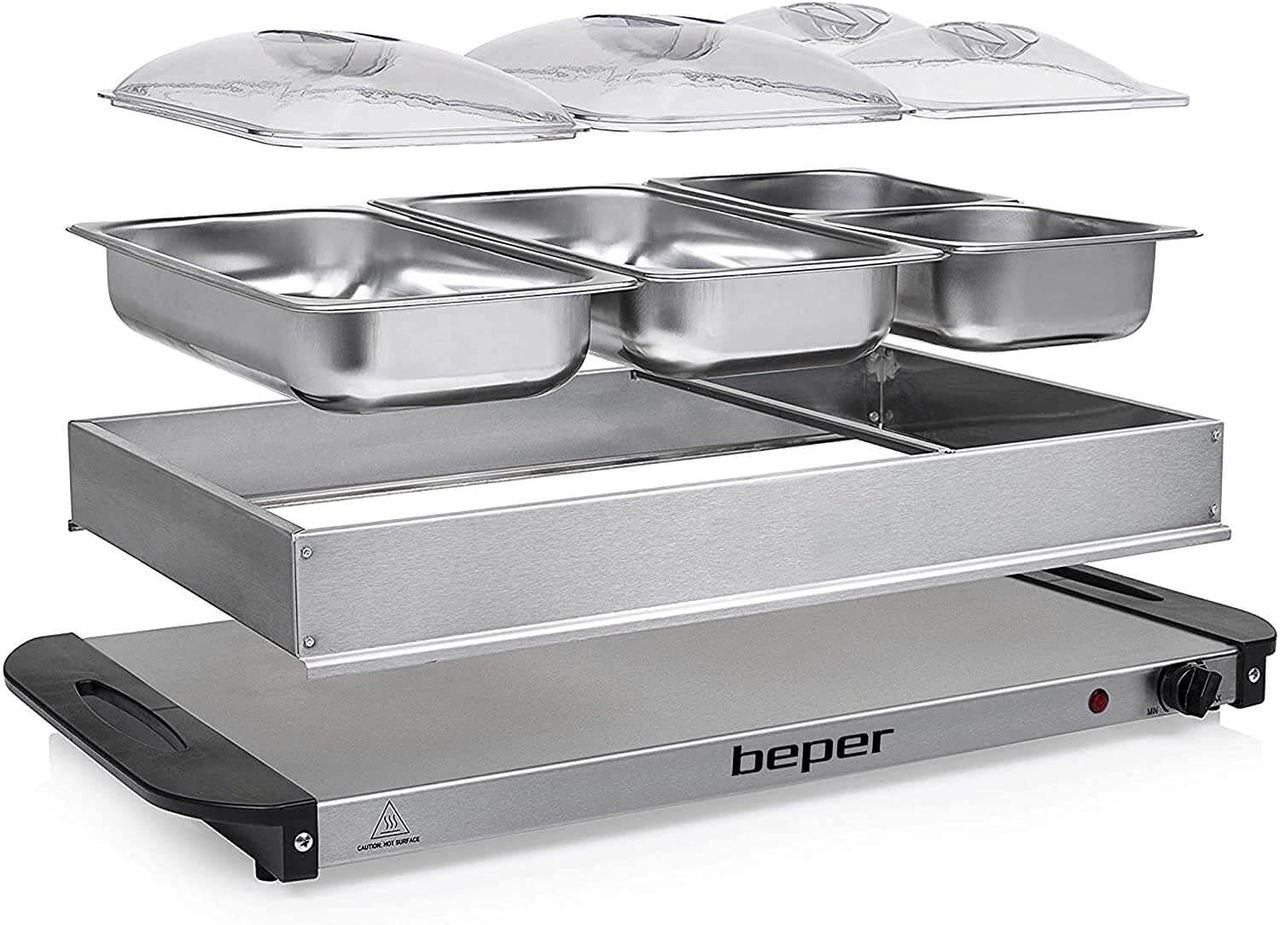 BEPER P101TEM001 Buffetwärmer aus Stahl/Kunststoff Grau metallic Essenswärmer Warmhalter Chafing Dish