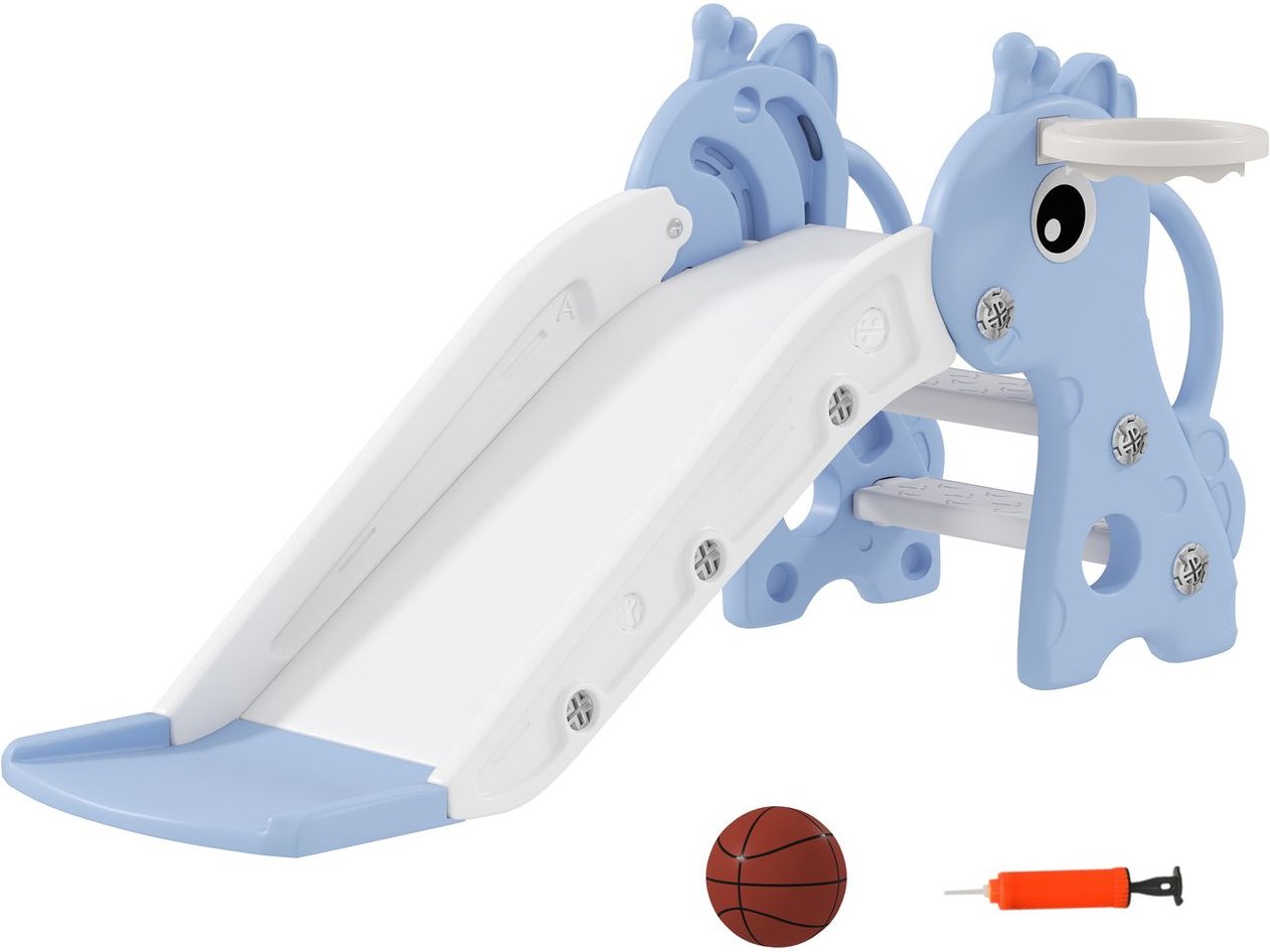 Kinderrutsche, 3 in 1, Kleinkinderrutsche mit Basketballkorb, Basketball, Blau