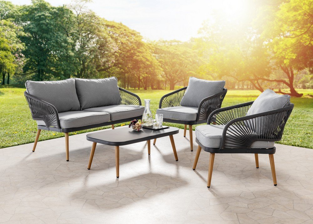 4tlg Outdoor Loungemöbel-Set Rope mit Polsterauflagen