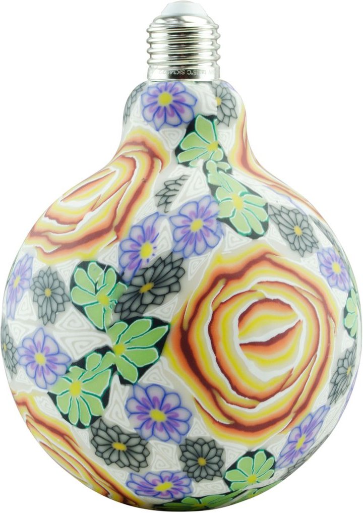 LED-Porzellankugel mit E27-Fassung, Blumenmuster in Flieder-Grün-Gelb G125 4W