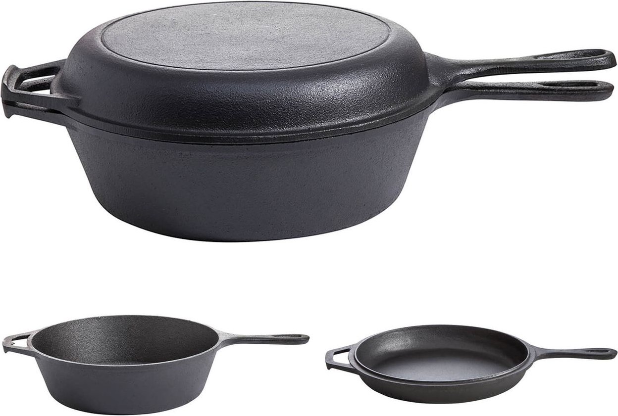 2in1 Gusseisen Topf-/Pfannenkombination mit Stiel und Topfdeckel