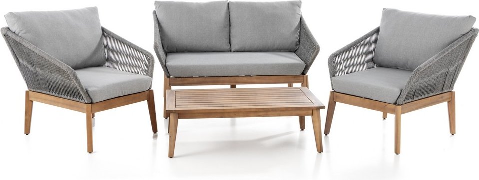 11tlg. Lounge-Set aus Akazienholz und Rope-Geflecht inkl. Polsterauflage - Grau