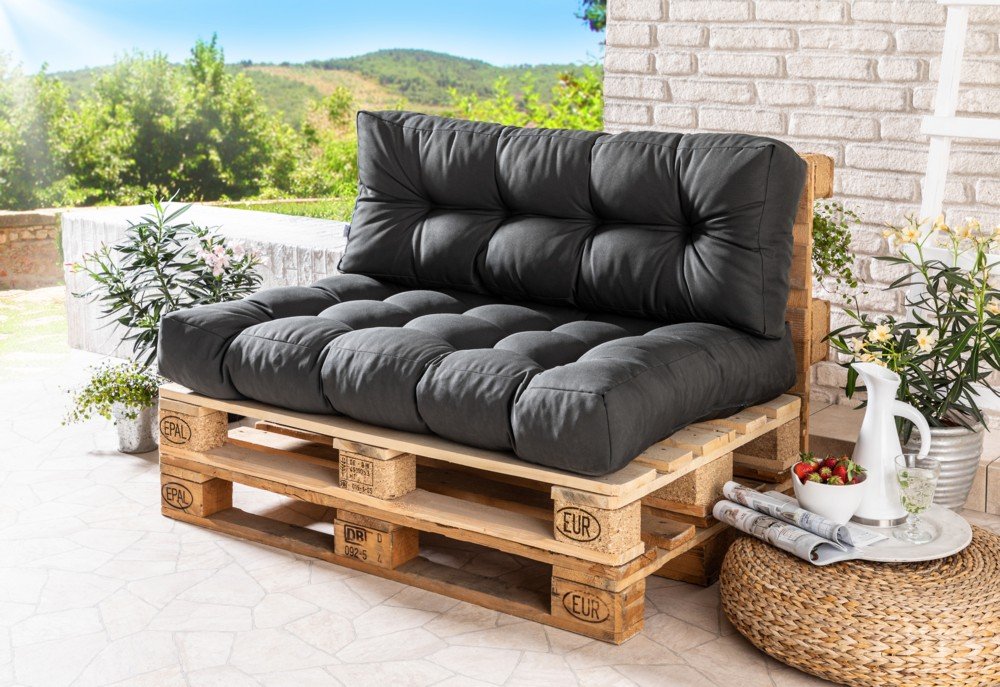 XXL Outdoor Sitz- und Rückenkissen für Europaletten - Set "Anthrazit"