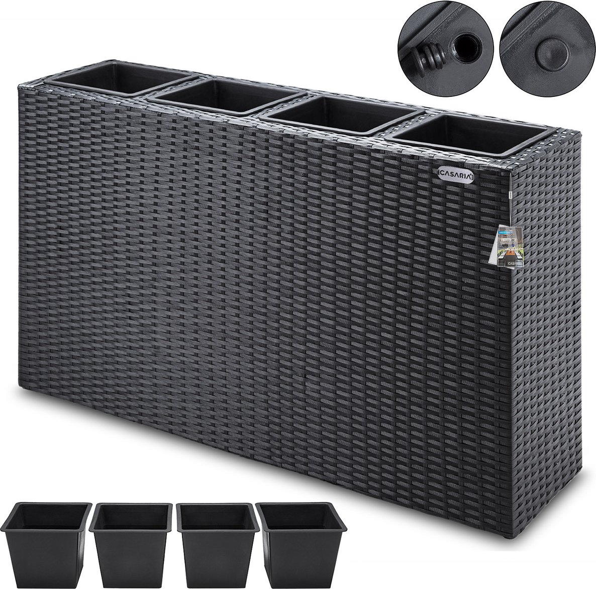 Blumenkasten Polyrattan 4er 95x60x27cm schwarz