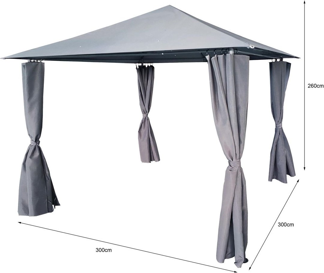 Pavillon mit Netzseiten und pulverbeschichtetem Stahlrahmen, ca. 300 x 300 x 260 cm – Grau