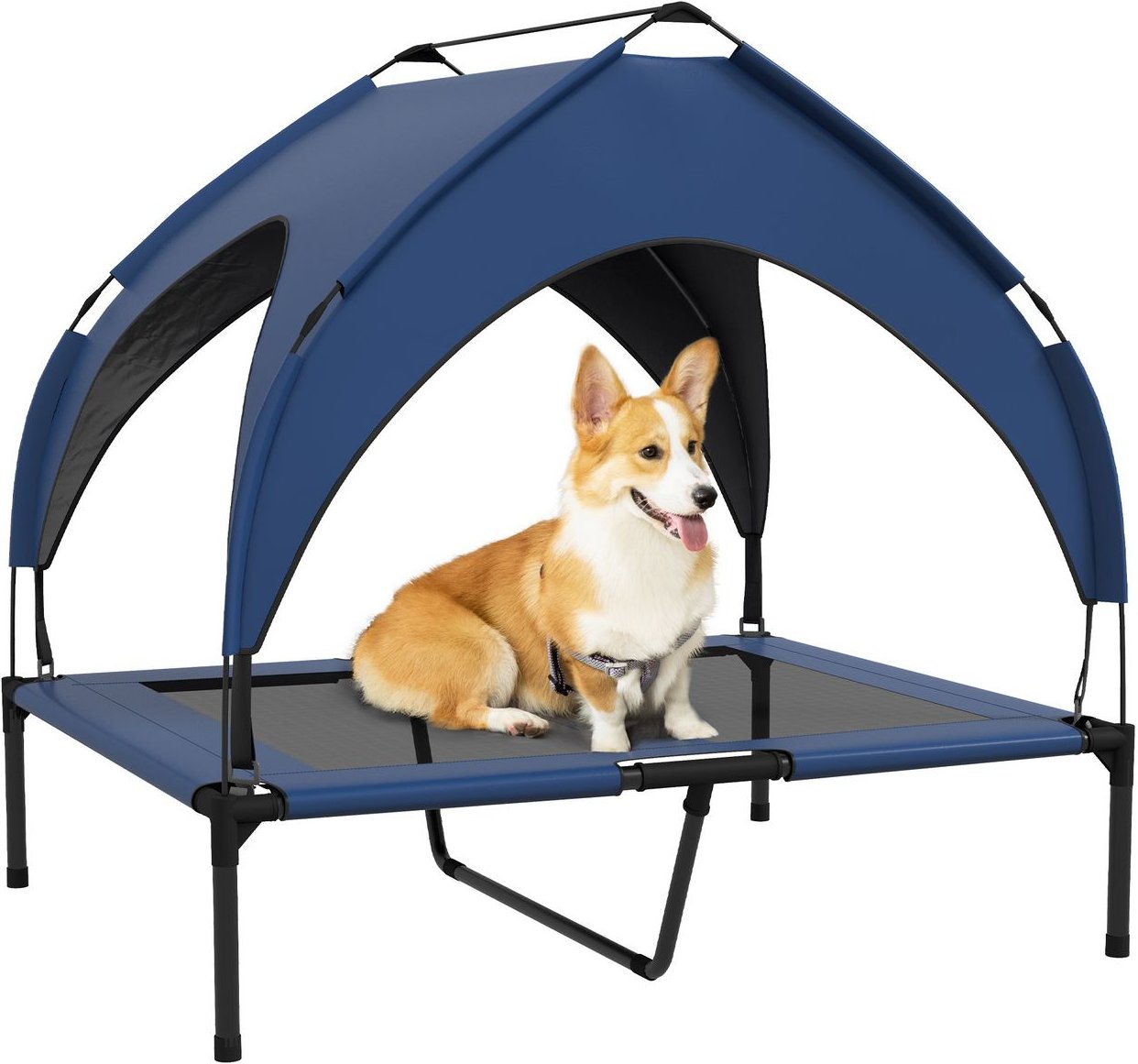 PawHut Erhöhtes Hundebett mit Baldachin Haustierbett Outdoor Hundeliege mit Dach