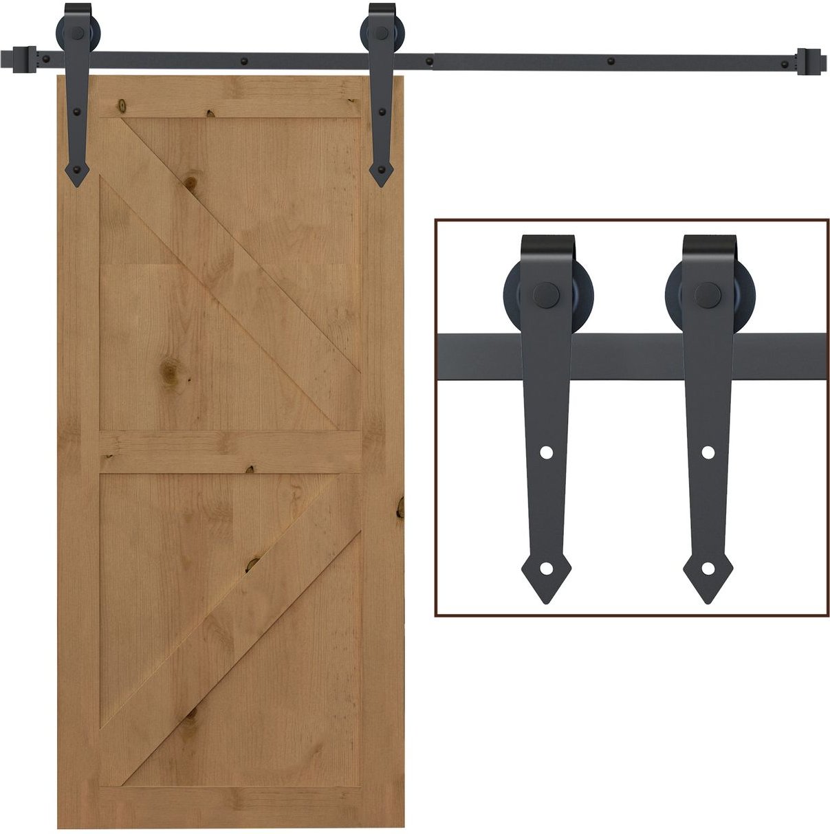 HOMCOM Schiebetüren-Beschlagsatz, 2 m, Komplett-Set mit Schienen, Rollen, Braun