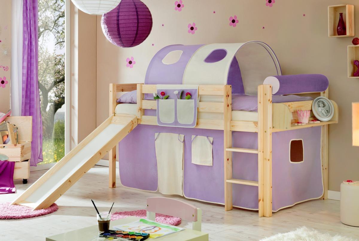 Rutschbett "Manuel" Kiefer Natur "lila-beige"