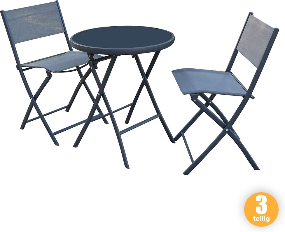 Glastischset Bistroset Balkonset mit 2 Stühlen & 1 Glastisch, 3-teilig
