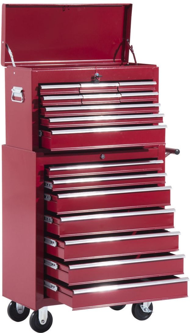 Fahrbarer Werkzeugwagen Werkstattwagen Rollwagen Werkzeugkasten (Rot)