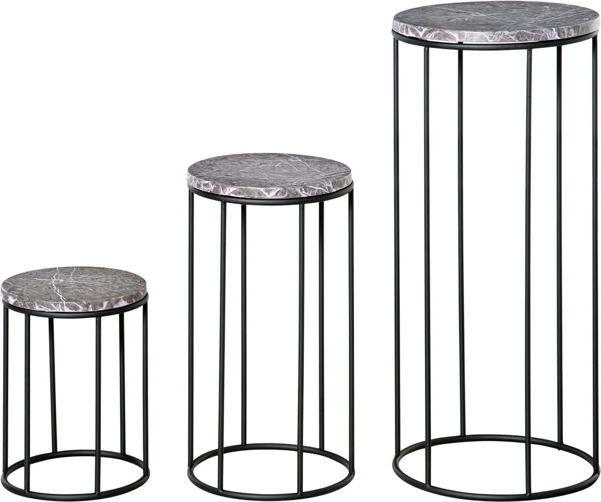 Blumenständer 3er Set aus Metall Marmoroptik - Schwarz/Grau