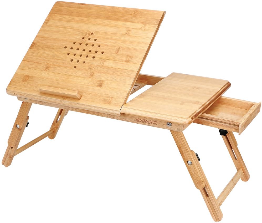 Casaria Laptoptisch aus Bambus mit Belüftungslöchern & Schublade