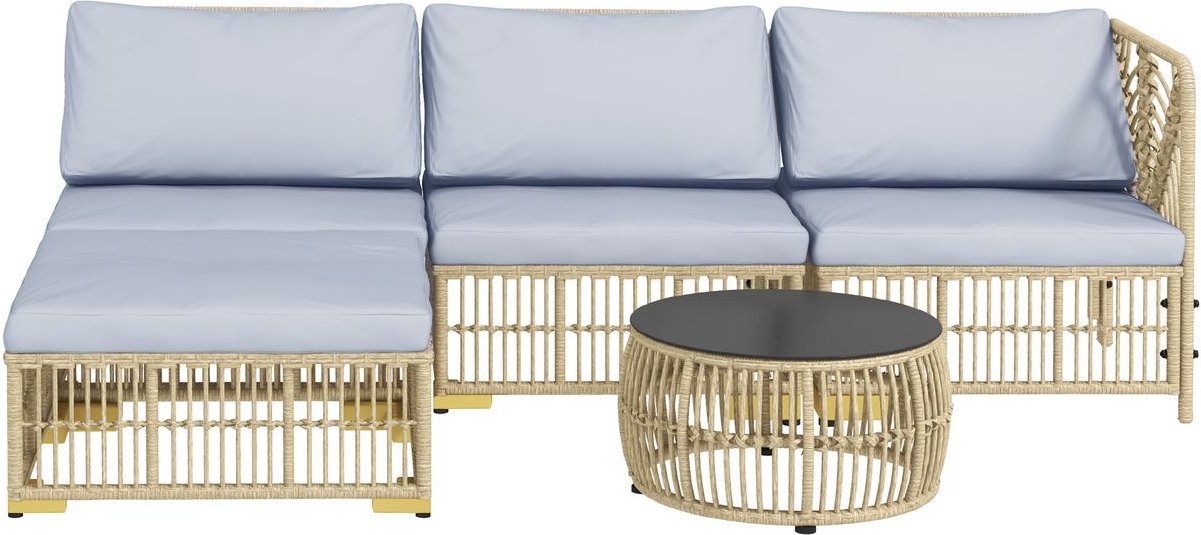 Rattan Gartenmöbel-Set, 5-tlg. Balkonmöbel Set Sitzgarnitur mit Kissen