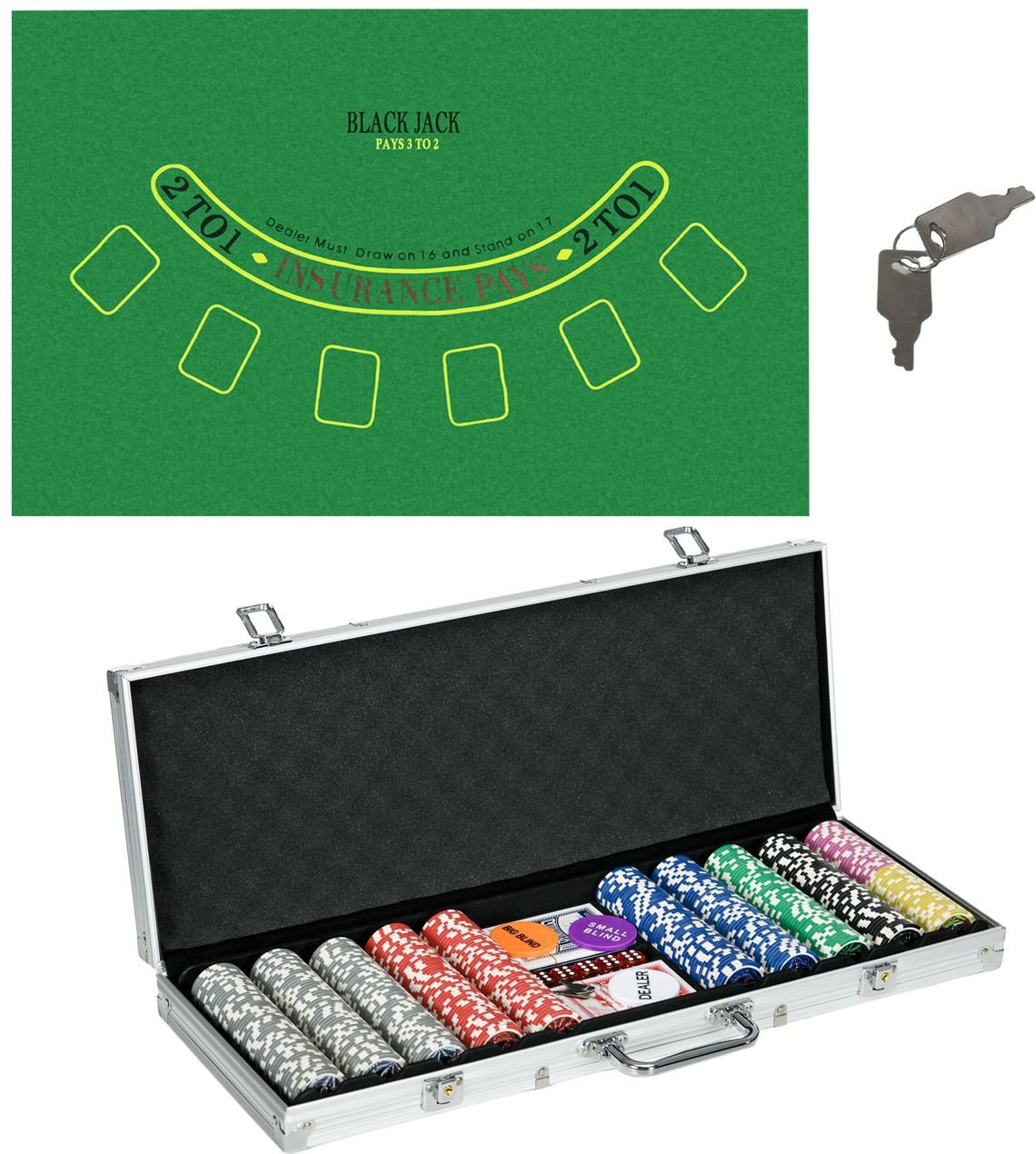 SPORTNOW Pokerkoffer Set, 500 Pokerchips 11,5 Gramm, Pokerset mit Schloss Silber