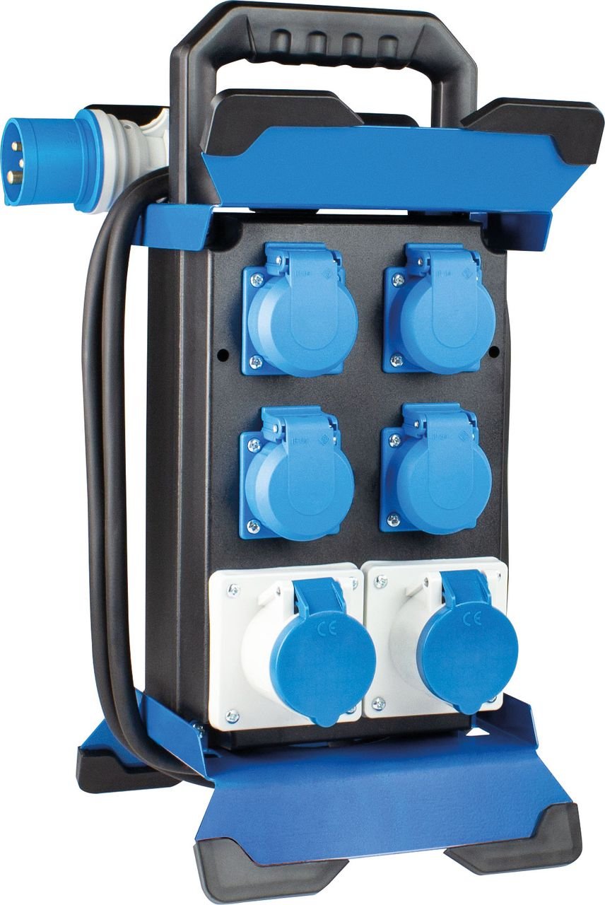 Thumbnail - Camping Stromverteiler mit CEE Stecker, 4 x Schuko und 2 x CEE Steckdosen spritzwassergeschützt