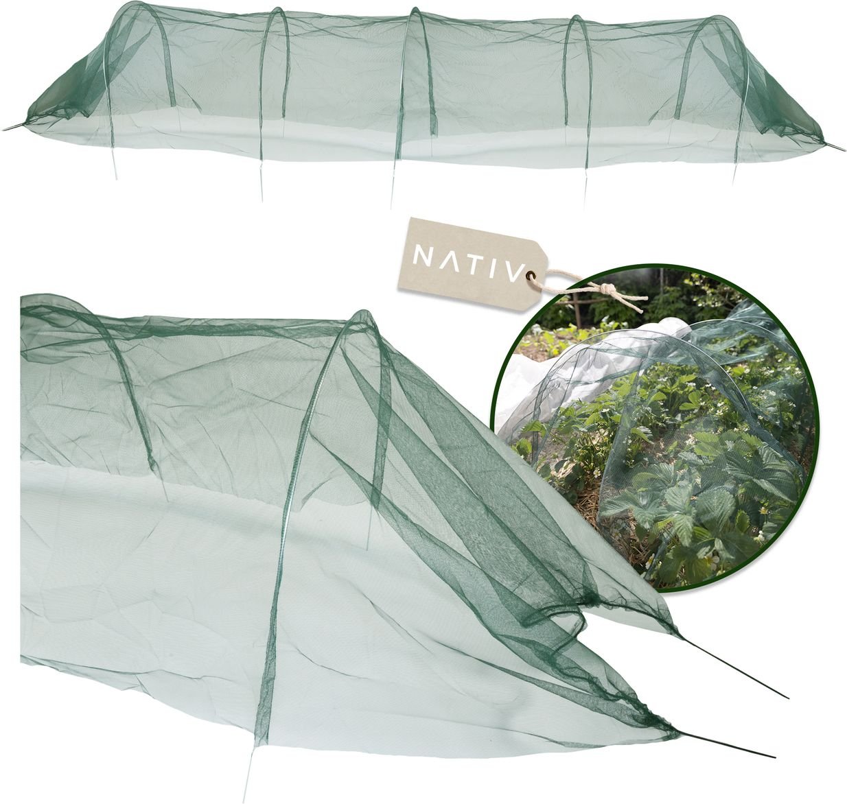 Pflanztunnel mit Metallbögen, Gartentunnel 250x60x55cm, Netztunnel