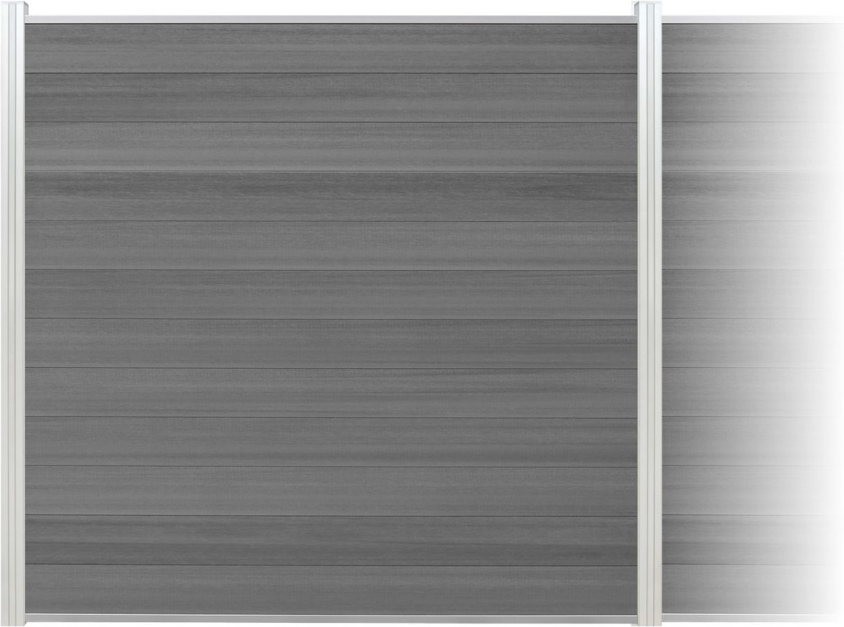 WPC Sichtschutzzaun Roma Line 5 x Zaunfeld grau und 6 x Alu-Pfosten eloxiert zum Aufschrauben