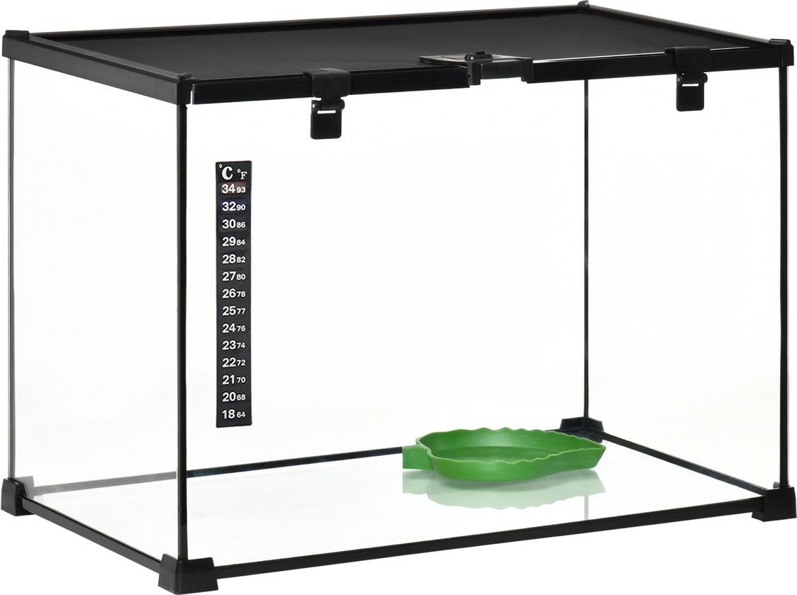 Terrarium für Reptilien Reptile Fütterungsbox Glasterrarium Amphibien Spinnentiere mit Thermometer Reptilienzuchtbox Met...