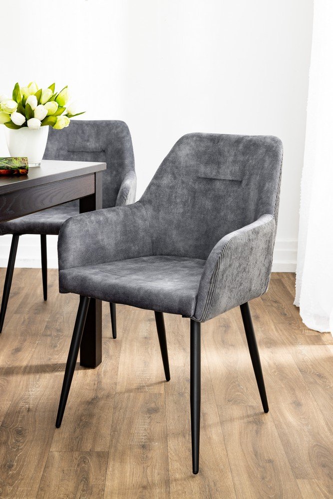 2er-Set Esszimmerstuhl, gepolstert aus Samtbezug, ca. 60,5 x 57,5 x 87,5 cm - Anthrazit