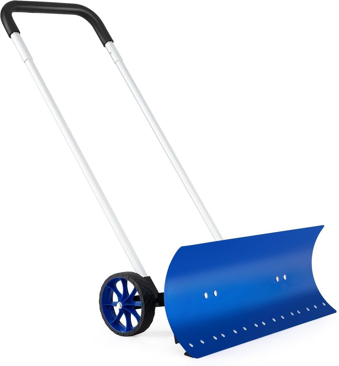 Schneeschaufel 95cm, Schneeschieber Schneeschild mit Klinge, rollbar platzsparend, Aluminium