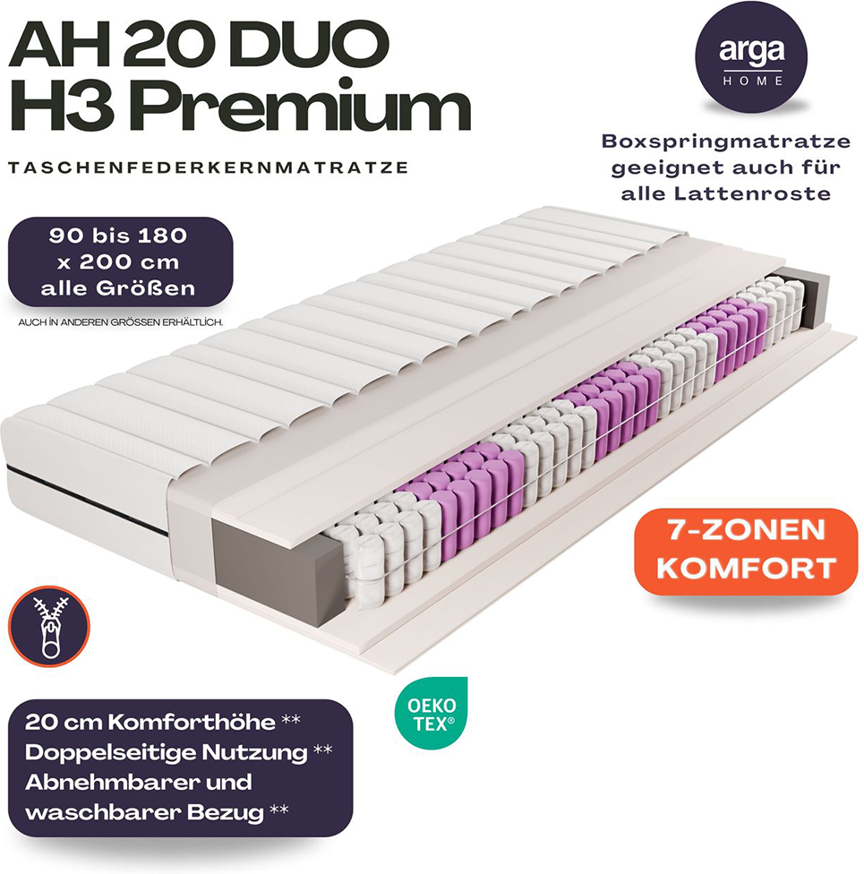 Thumbnail - AH20 Premium 7-Zonen Taschenfederkernmatratze 20 cm H3