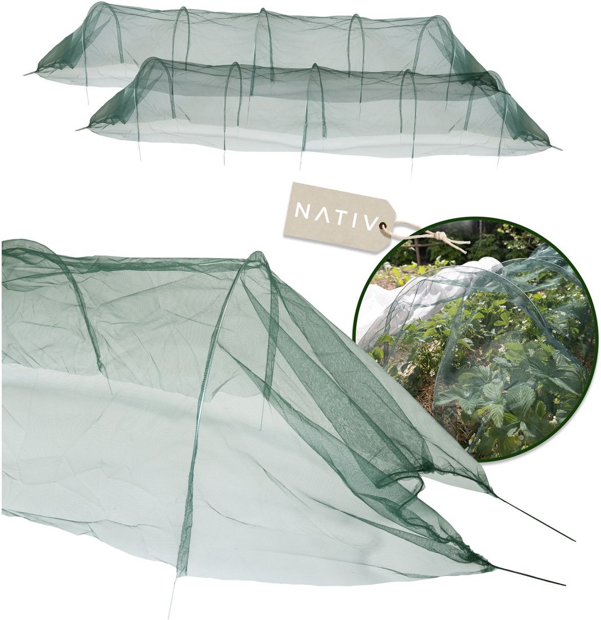 Pflanztunnel 2er Set mit Metallbögen, Gartentunnel 250x60x55cm, Netztunnel