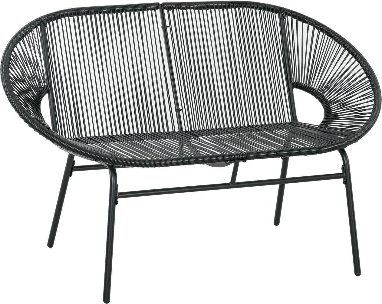 Outsunny Polyrattan Sitzbank 2-Sitzer Rattanbank Gartenbank bis 260 kg, Schwarz